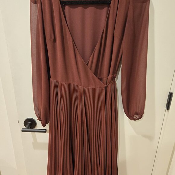 Aritzia Wilfred Beaune Dress Pleated Wrap Long Sleeve Burgundy Size Extra Small - Picture 8 of 13
